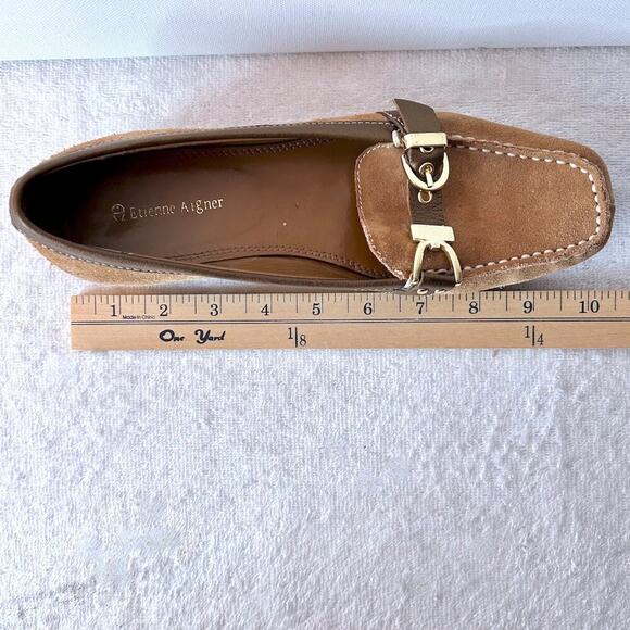 8 Etienne Aigner Preppy Brown Tan Suede Leather Moc Loafers Flats Academia - Picture 9 of 9